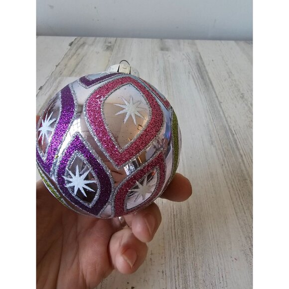 Radko glitter Ball silver pink pastel star ornament set Xmas tree - Picture 9 of 11